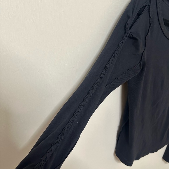 Free People We The Free Daisy Ribbed Braided Cotton Navy Long Sleeve Shirt - Picture 5 of 5